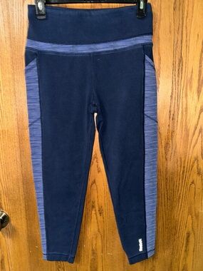 Reebok Navy Leggings with Heathered Blue Side Panels